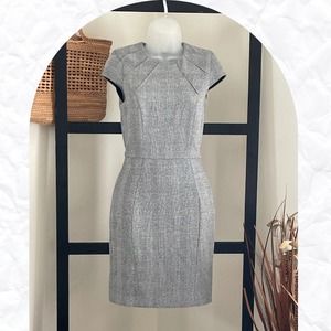 H&M Womens Gray Houndstooth Crew Neck Cap Sleeve Knee Length Sheath Dress Size 0